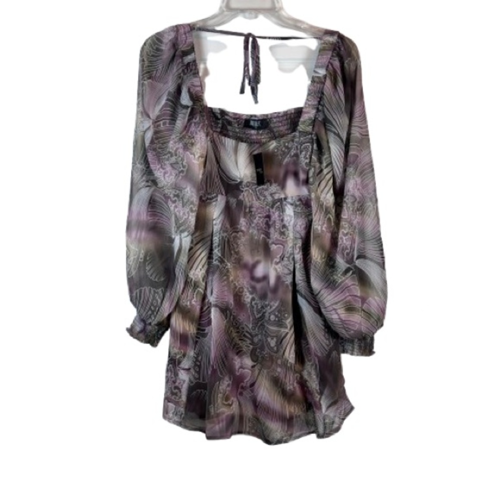 Reset by Jane Sheer Abstract Print Long Sleeve Blouse Boho Smocked Small NWT